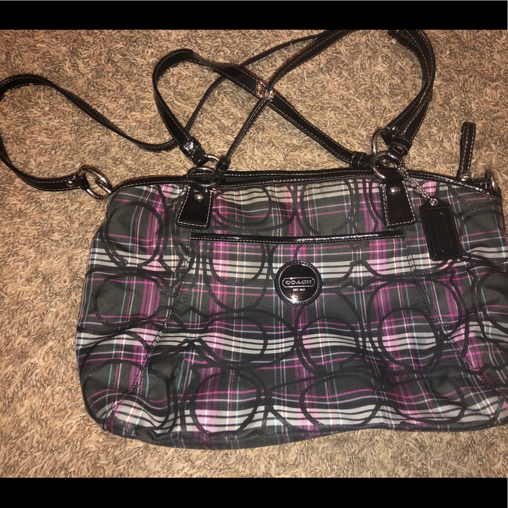 Coach purse black, pinkish purple and gray
